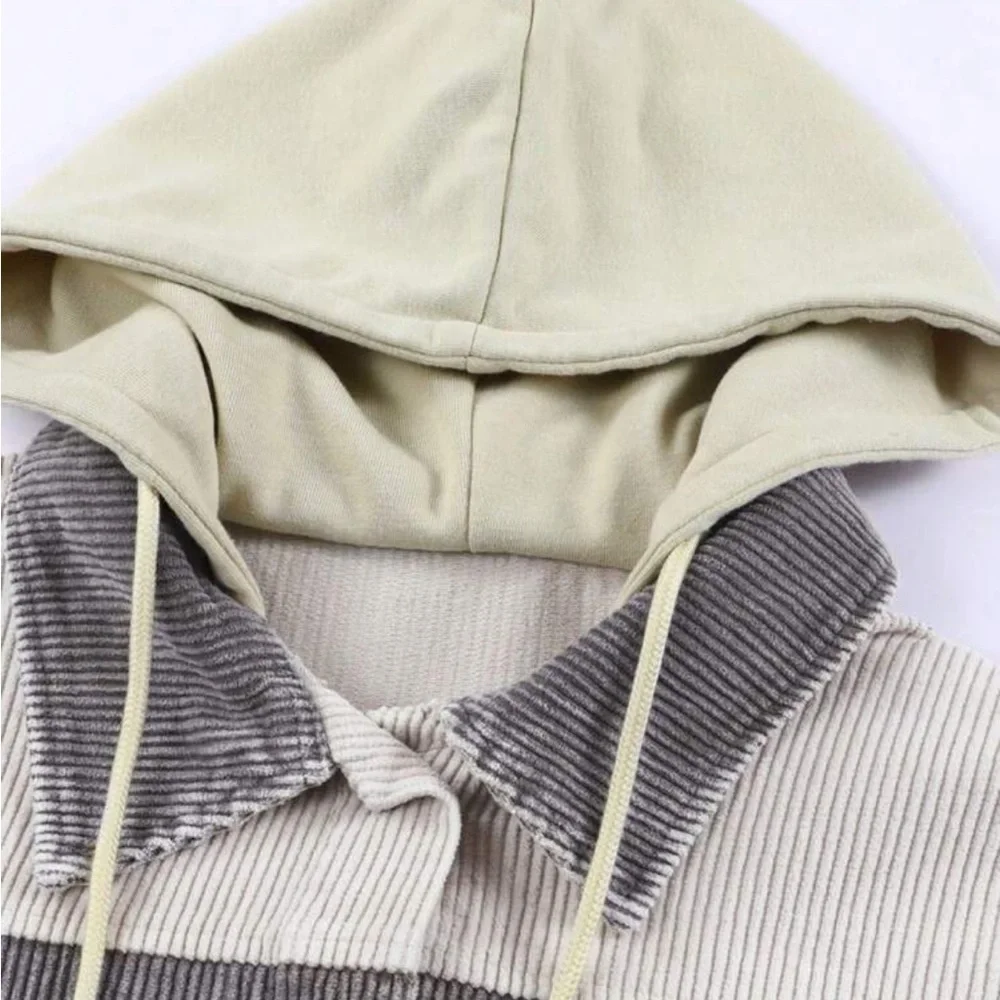 Cozy Corduroy Hoodie Jacket Shacket Button Down Shirt - Picture 15 of 16